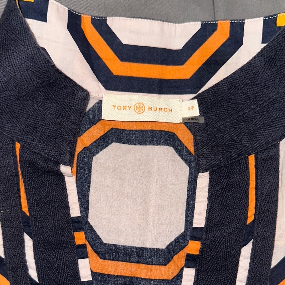Tory Burch Navy and Orange Patterned Dress